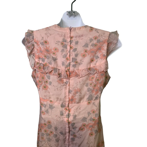 TERRI PETITES CALIFORNIA VINTAGE 1970'S PINK FLORAL ROMANTIC MAXI DRESS BOHO JP9 - Picture 7 of 9